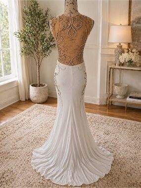 City Studio Size Small Nude Illusion Ivory Beaded Formal Gown